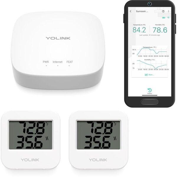 YoLink Smart Wireless Temperature/Humidity Sensor Wide Range for Freezer Fridge Monitoring Pet Cage/Tank Monitoring, App Alerts, Text/SMS, Email Alerts, Works with Alexa IFTTT,...