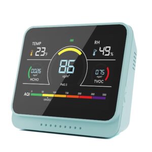 13-in-1 Air Quality Monitor Indoor with Beep Alarm, 6AQI Air Quality Detector with PM1.0 | PM2.5 | PM10 | Temp | HUM | Formaldehyde | VOC Tester for Home Office Plant (Peacock...