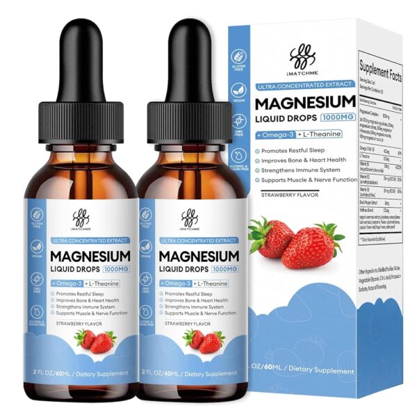 (2 Pack) Magnesium Glycinate Liquid Drop with Citrate, Oxide and Taurate, Calm Magnesium with Omega3, L-Theanine, D3, B6, B12 for Calm, Sleep, Leg Cramps, Muscles, Energy,...