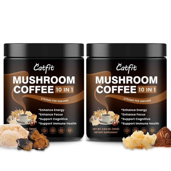 (2 Pack) Mushroom Coffee Powder, 10 Mushroom Blend- Lion's Mane, Chaga, Cordyceps, Brain Supplements with Arabica Coffee, Ashwagandha, L-Theanine for Energy, Focus, Memory and...