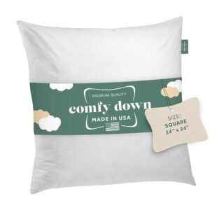 24X24 Decorative Throw Pillow Insert, Down and Feathers Fill, 100% Cotton Cover 233 Thread Count, Square Pillow Insert - Made in USA