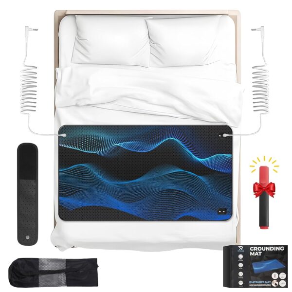27"x78" Grounding Mat for Bed King Size | Grounding Pad for Improving Sleep | Enhances Blood Circulation | Anti-Slip PU Leather for Home & Office with 2 Cords, Wrist Strap, Test...