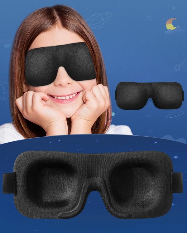 3D Sleeping Eye Mask for Kids，Super Soft Foams and Cute Sleeping Eye Cover for Teens Boys Girls，Lightweight Block Out Eye Mask for Travel，Adjustable Elastic Band Blindfolds
