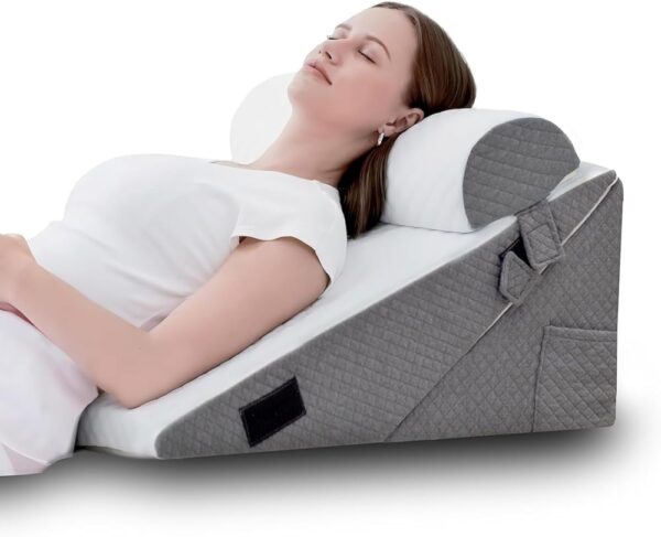 3Pcs Wedge Pillow for Sleep Apnea (Parent) (Gray and White, 4Pcs)