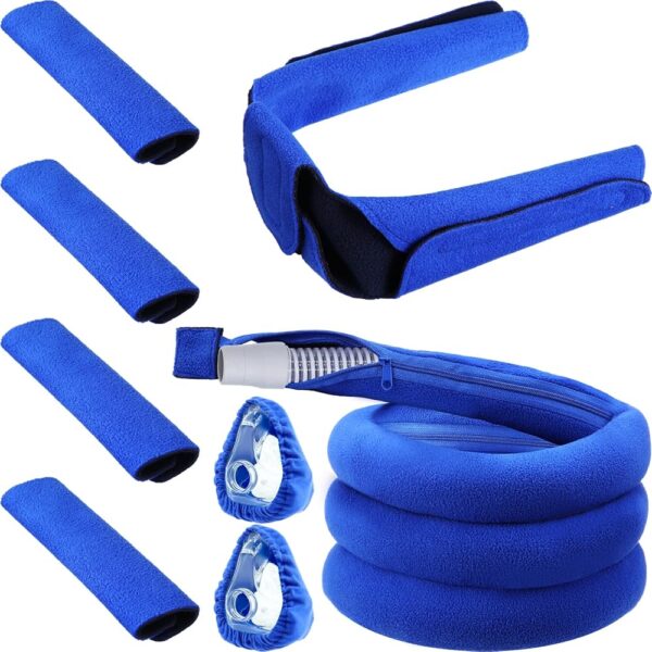 4 Pack Straps Covers 2 Mask Cover 1 Pack 6 Ft Tube Hose Cover Full Length Zipper, 1 Pack Neck Pad Sleep Comfort Accessories Set of 8 to Reduce Headgear Pressure and Cheek Red Marks