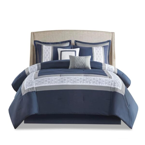 510 DESIGN Powell Cozy Comforter Set, Hotel Style Border Design with Geometric Embroidery Details, All Season Bedding with Matching Sham, Decorative Pillow, Bedskirt,...