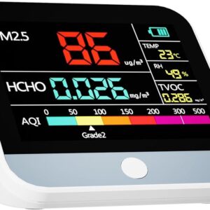 8-in-1 Professional Indoor Air Quality Monitor Indoor Portable PM2.5/PM1 /PM10 Monitor | Temperature | Formaldehyde Detector AQI+Humidity TVOC | Air Quality Tester - Confined...