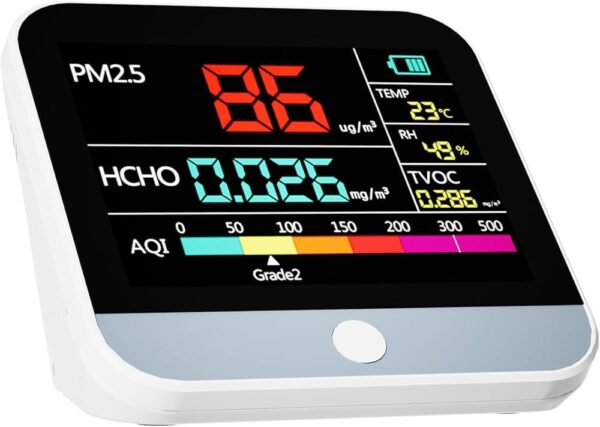 8-in-1 Professional Indoor Air Quality Monitor Indoor Portable PM2.5/PM1 /PM10 Monitor | Temperature | Formaldehyde Detector AQI+Humidity TVOC | Air Quality Tester - Confined...