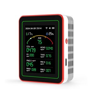 Air Quality Monitor,15-in-1 Smart Air Quality Tester with PM, CO2, CO, TVOC, HCHO, PM, AQI, Temperature & Humidity, Timer, Real Time Display, Battery Powered, for Home & Office