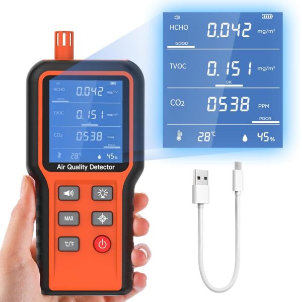Air Quality Monitor Indoor 5 in 1 Home Air Quality Tester for Home Air Quality Test Indoor Air Quality Meters HCHO/CO2/TVOC/Humidity Smart Air Quality Monitor with High...