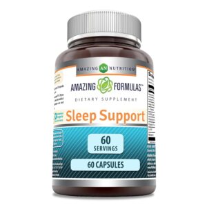 Amazing Formulas Sleep Support | Blend of Melatonin, Valerian Root, Chamomile Extract, GABA, 5-HTP, Theanine & More | 60 Capsules Supplement | Non-GMO | Gluten-Free | Made in USA