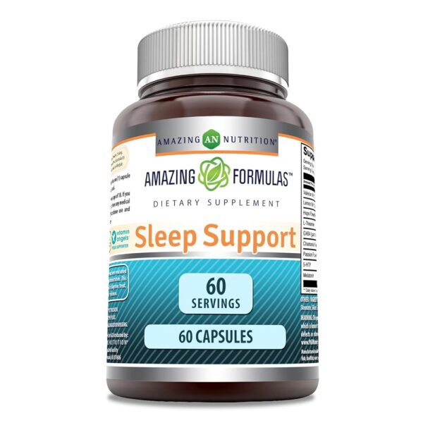 Amazing Formulas Sleep Support | Blend of Melatonin, Valerian Root, Chamomile Extract, GABA, 5-HTP, Theanine & More | 60 Capsules Supplement | Non-GMO | Gluten-Free | Made in USA
