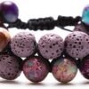 Aromatherapy Essential Oil Diffuser Bracelet Lava Stone Bead Gemstone Anxiety Diffuser Bangle Cuff Bracelet(Purple)