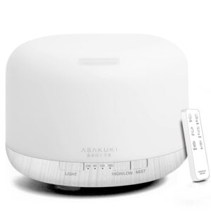 ASAKUKI 500ml Premium Essential Oil Diffuser with Remote Control, 5 in 1 Ultrasonic Aromatherapy Fragrant Oil Humidifier Vaporizer, Timer and Auto-Off Safety Switch (White)