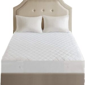 Beautyrest Cotton Blend Heated Mattress Pad Secure Comfort Technology - Luxury Quilted Electric Mattress Pad with Deep Pocket - 5-Setting Heat Controllers, Queen, White