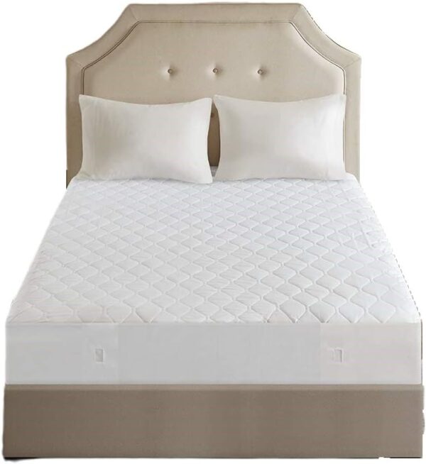 Beautyrest Cotton Blend Heated Mattress Pad Secure Comfort Technology - Luxury Quilted Electric Mattress Pad with Deep Pocket - 5-Setting Heat Controllers, Queen, White