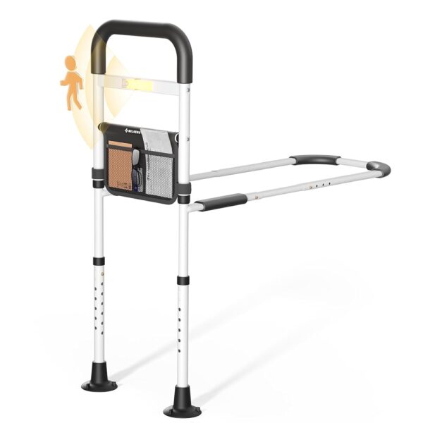 Bed Rails Elderly Adults: Side Assist Grab Bar Handrails for Seniors with Motion Sensor LED Light - Adjustable Bed Cane Portable Guard Handle Bedside Railing - Fits Twin Full...