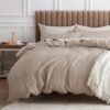 Bedsure Cotton Duvet Cover King - 100% Cotton Waffle Weave Khaki Duvet Cover, Soft and Breathable Tan Duvet Cover Set for All Season (King, 104"x90")