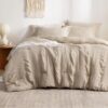 Bedsure King Comforter Set - 7 Pieces Striped Seersucker Jacquard Comforter Bedding Set, Bed in a Bag with Comforter, Flat Sheet, Fitted Sheet, Pillowcases & Shams, Beige
