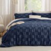 Bedsure King Size Comforter Set Navy, Boho Tufted Bedding Comforter Set, Checkered Farmhouse Shabby Chic Bed Set, 3 Pieces, 1 Plaid Geometric Comforter and 2 Pillow Shams