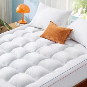 Bedsure Pillow Top Mattress Topper Queen - Fluffy Mattress Pad Cover with Deep Pocket Fits up to 21", Plush Soft Bed Topper for Back Pain Relief, Overfilled with Down...