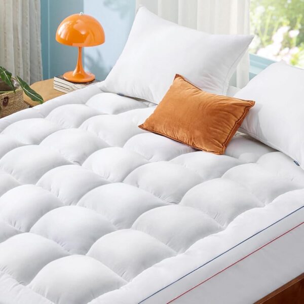 Bedsure Pillow Top Mattress Topper Queen - Fluffy Mattress Pad Cover with Deep Pocket Fits up to 21", Plush Soft Bed Topper for Back Pain Relief, Overfilled with Down...