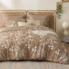 Bedsure Taupe Queen Comforter Set - 7 Pieces Floral Bedding Sets Queen Bed in a Bag with Reversible Botanical Flowers Comforter, Sheets, Pillowcases & Shams