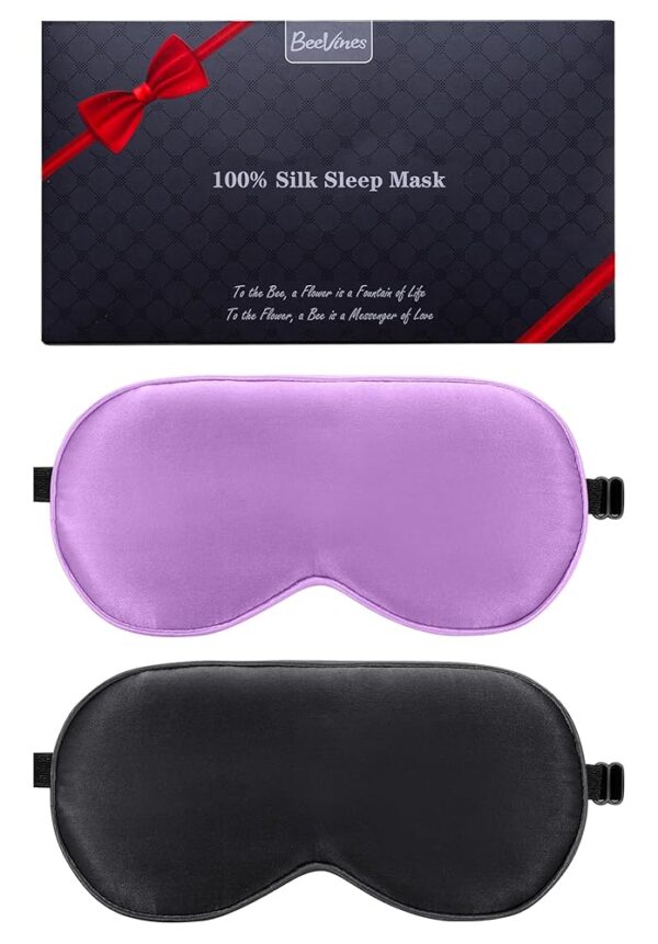 BeeVines Sleep Mask, 2 Pack 100% Real Natural Pure Silk Eye Masks with Adjustable Strap for Sleeping, Mulberry Silk Eye Shade Cover, Block Light Reduces Puffy Eyes Traveling...