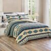 Chezmoi Collection 3-Piece Southwestern Geometric Tribal Multicolor Teal Beige Black Gray Comforter Set, Queen Size
