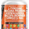 Clean Nutraceuticals L Tyrosine 1000mg Mucuna Pruriens 6000mg Bacopa Monnieri 500mg Ashwagandha 4000mg Focus Supplement w/N-Acetyl Cysteine 600mg NAC 5-HTP Ginkgo Biloba Alpha...