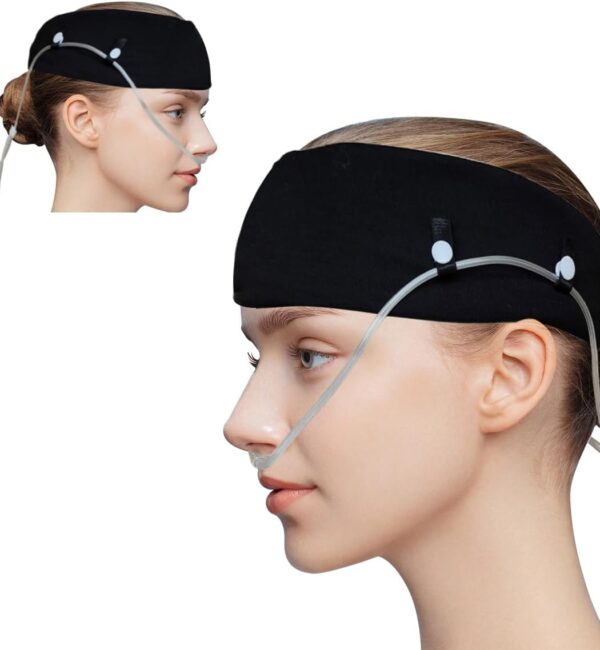 Comfort Oxygen Nasal Cannula Headband, Black (1 Count), for Adults in general, regardless of gender, Elastic Fabric Hairband with Ear Protectors to Prevent Ear Soreness and...