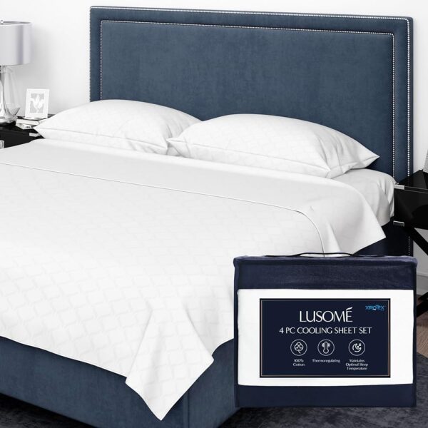 Cooling Sheets for Ultimate Temperature Control,Luxury Queen Size 4 Pc Sheet Set - Made from Ultra-Soft 400 TC 100% Cotton for Better Sleep, Cool Sheets for Night Sweats and Hot...
