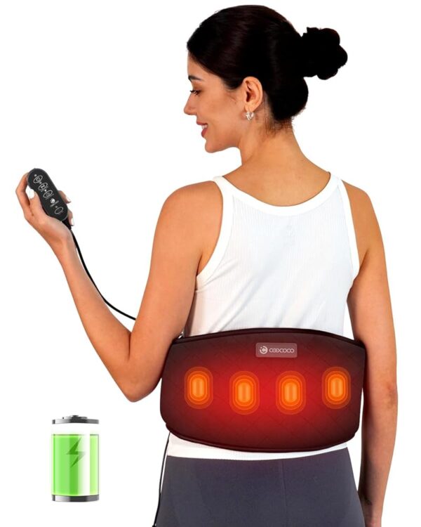Cordless Heating Pad with Massager for Back Pain Relief, CooCoCo FSA HSA Eligible Portable Lower Back Massager with Heat, Rechargeable Heat Pad for Period Cramps, Lumbar,...
