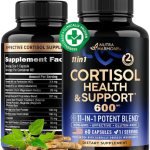 Cortisol Supplement - 11 in 1 Hormone Balance for Women - Made in USA Supplement - Mood, Focus, Sleep Support - Vegan, Non-GMO, Natural Pills - 60 Capsules, 2 Month Supply