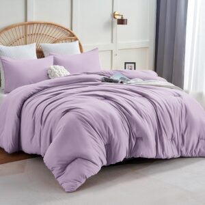 CozyLux Lavender Purple Comforter Set Full Size, 3 Pieces Solid Breathable Quilted Boho Style Bedding Sets, Luxury Fluffy Soft Microfiber Comforter for All Season(1 Comforter &...