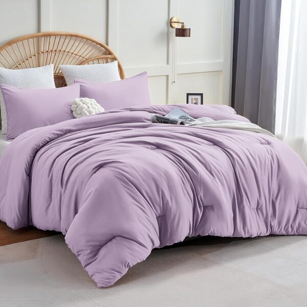 CozyLux Lavender Purple Comforter Set Full Size, 3 Pieces Solid Breathable Quilted Boho Style Bedding Sets, Luxury Fluffy Soft Microfiber Comforter for All Season(1 Comforter &...