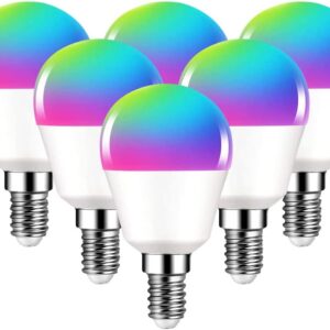 DOGAIN A15 Smart Light Bulbs, E12 Base Smart Bulb RGB Dimmable Color Changing Light Compatible with Alexa, Google Home WiFi-Bluetooth Bulb 6W=40W 500LM Ceiling Fan Light Bulbs...