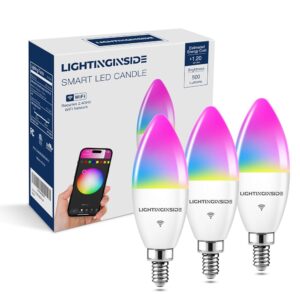 E12 Smart Bulb 60W Equivalent, 500LM 6W WiFi Candelabra LED Light Bulb Compatible with Alexa/Google Home, No Hub Required, RGBCW Chandelier Candle Bulb, 2.4G WiFi Only, ETL...