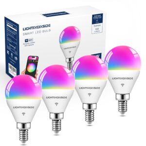 E12 Smart Light Bulbs 50W Equivalent, WiFi G16 1/2 RGBCW Candelabra Ceiling Fan Smart Bulb Compatible with Alexa/Google Assistant/Smart Life, 5W 550LM, 2.4G WiFi Only, ETL...
