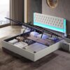 EcoHarbor Lift up Storage Bed Queen with LED Lights & Charging Station High Adjustable Headboard 51.25'' with Velvet Button Tufted Upholstered Hydraulic Bed Noise-Free/No Box...