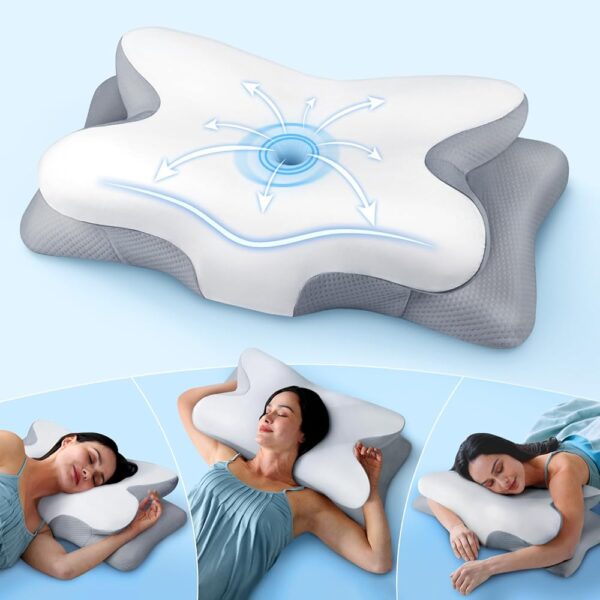 Effective Pain Relief Cervical Neck Pillow for Sleeping, Ergonomic Cooling Side Sleeper Pillow for Neck Support, Odorless Orthopedic Contour Memory Foam Pillows, Bed Pillow for...