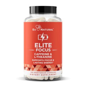 Elite Caffeine Pills with L-Theanine – Jitter-Free Focused Energy Supplements – Clean & Natural Nootropic Stack for Smart Cognitive Performance – 120 Soft Capsules