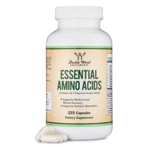 Essential Amino Acids - 1 Gram Per Serving Powder Blend of All 9 Essential Aminos (EAA) and All Branched-Chain Aminos (BCAAs) (Leucine, Isoleucine, Valine) 225 Capsules, Gluten...