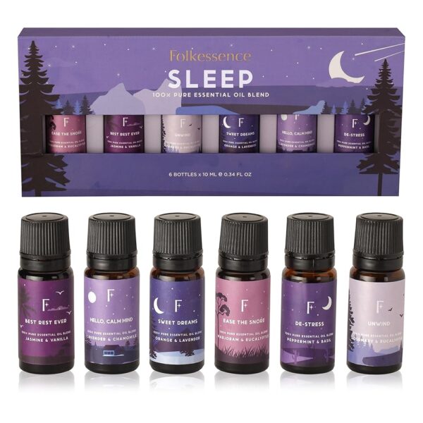 Folkulture Sleep Essential Oils Set | Pure Essential Oils for Diffusers for Home, Set of 6 Essential Oil Blend or Oil Diffuser Essential Oils - Lavender, Rosemary & Peppermint