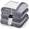 greenoak Heated Blanket Electric Throw 50"X60", Heating Blanket with 10 Heat Levels 1/2/4/6/8 Hours Auto-Off Overheat Protection, Flannel Sherpa Soft Warm Heater Blanket, ETL...