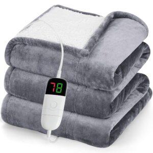 greenoak Heated Blanket Electric Throw 50"X60", Heating Blanket with 10 Heat Levels 1/2/4/6/8 Hours Auto-Off Overheat Protection, Flannel Sherpa Soft Warm Heater Blanket, ETL...