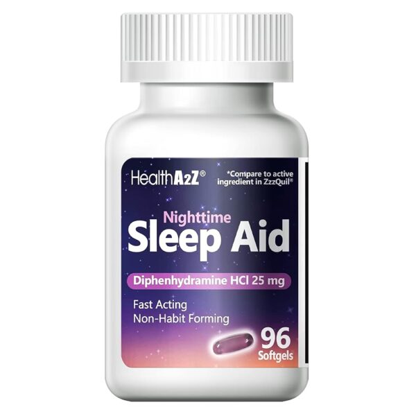 HealthA2Z Sleep Aid, Diphenhydramine HCl 25mg Softgels, Supports Deeper, Restful Sleeping, Non Habit-Forming (72 Softgels)