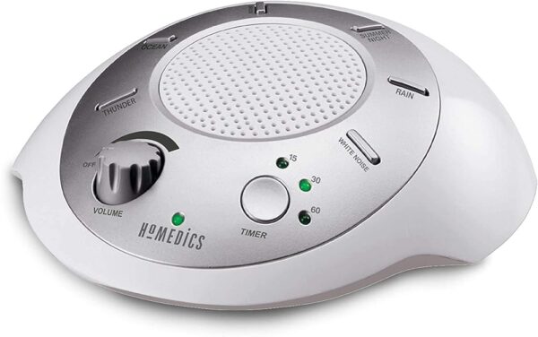 Homedics SoundSleep White Noise Sound Machine, Silver, Small Travel Sound Machine with 6 Relaxing Nature Sounds, Portable Sound Therapy for Home, Office, Nursery, Auto-Off...