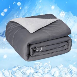 HOMFINE Cooling Comforter Japanese Double-Sided Cold Tech Fabric Cooling Blanket for Night Sweats Hot Sleepers, Q-Max 0.45 Soft Breathable Silky Smooth Lightweight Grey Summer...