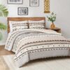 Hyde Lane Modern Farmhouse Comforter Set King, Boho Tufted Bedding, Cotton Top with Neutral Rustic Style Clipped Jacquard Stripes Bed Sets, 3-Pieces Including Matching Pillow...